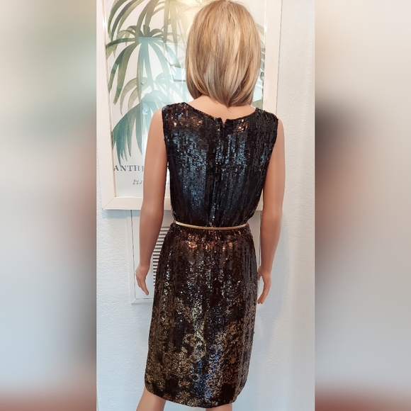 $5,700 OSCAR DE LA RENTA GORGEOUS BLACK GOLD SILK  SEQUIN BEAD RUNWAY US 8 M - Picture 4 of 12